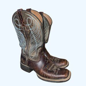 Ariat Round Up Wide Square Toe 8.5 B Yukon Brown Leather Western Boots 10016317
